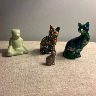 Lote de 4 estatuillas de gatito algunas de colección; Venice Clay, Barcino, Hamilton, Jaspe Foto 1 de 4