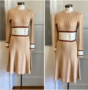 Vintage 1960s 70s Knit Two Tone Picard Dress - Picture 1 of 7