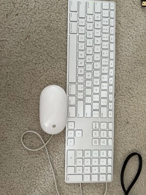 Apple White Aluminum USB Wired Keyboard Mighty Mouse A1152 A1243 Used W86A3 - Image 1 of 4