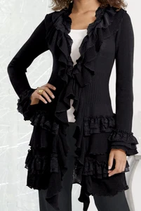 plus size 1X Black Indulgent Ruffles Sweater Duster Cardigan by Monroe and Main - Picture 1 of 2