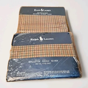 Vintage Ralph Lauren CHURCHILL Multi Twin Flat & Fitted Houndstooth Brown 2pc - Bild 1 von 19