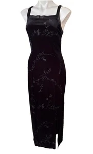 Metallic Floral Velvet Dress Vtg 90s Size 8 Black Goth Grunge Witchy Strappy - Picture 1 of 10