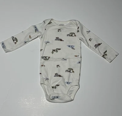 Body Carter's 12 Meses Manga Larga Blanco Safari Estampado Animal Una Pieza Foto 1 de 3