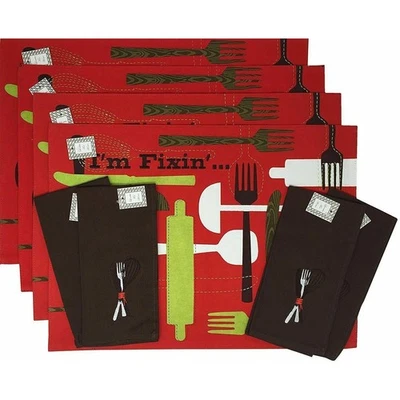 Set of 4 Placemats and Napkins Simply Southern Set What I'm Fixin Red Fork Spoon - Image 1 of 4