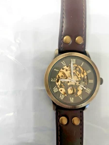 SHENHUA Men's Automatic Mechanical Skeleton Watch Brown Leather Band Wristwatch - Picture 1 of 5
