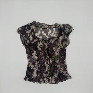 Camicetta top donna Elie Tahari multi floreale semi trasparente leggera bottoni davanti - Foto 1 di 5