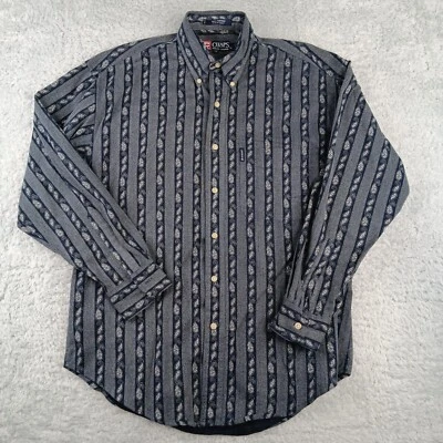 Camisa Chaps Ralph Lauren Abotonada Para Hombre Gris Mediana Rayas Paisley Plisada Foto 1 de 4