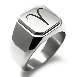 Stainless Steel Astrology Aries Square Mens Square Biker Style Signet Ring - Picture 1 of 4