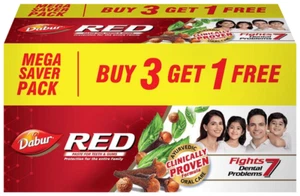 Dabur Red Toothpaste for Complete Oral Care | Fluoride-Free (150g x 4 Tubes) - Picture 1 of 7