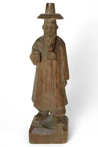 Estatuilla erudita coreana de madera tallada a mano vintage con sombrero tradicional - Imagen 1 de 5