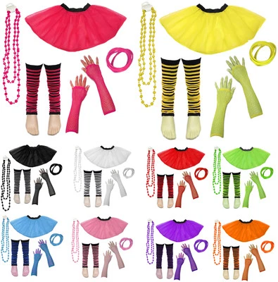 DIRECT HOME COLLECTIONS 80er Jahre Neon UV Tutu Rock Beinwärmer Gummis Perlen Henne Kostüm Party Kostüme