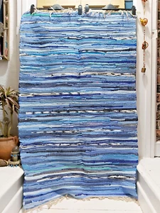 DARI RUG WITH TASSELS HANDMADE IN INDIA 120CMS X 80CMS - BLUE TONES - OFFER! - Picture 1 of 9