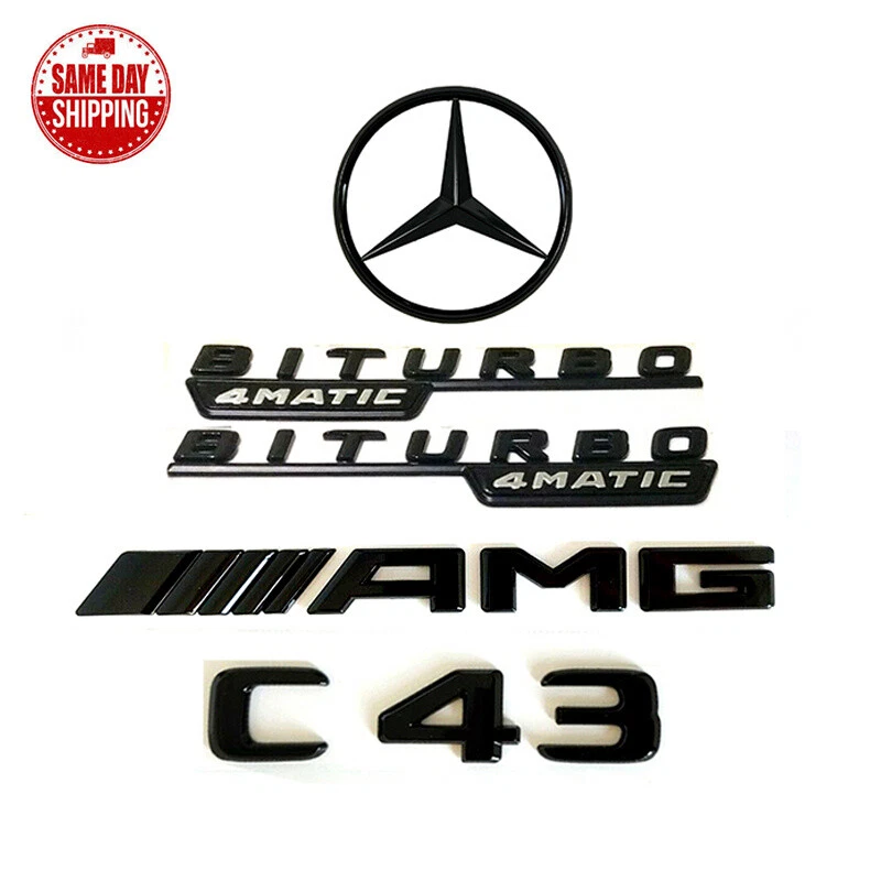 Gloss Black C43 AMG BITURBO 4MATIC Rear Star Emblem Badge For Mercedes Benz C205 - Image 1 of 4