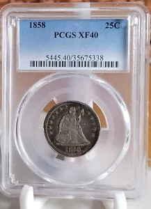 1858 ~ Seated Liberty Quarter 25c ~ PCGS XF40 - Picture 1 of 2