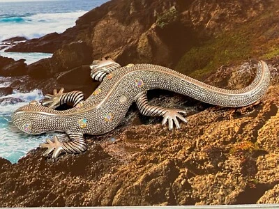 Broche/pin reptil lagarto plateado con CRISTALES 5" de largo Foto 1 de 4