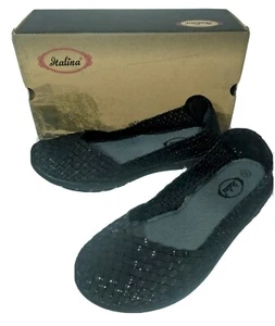 Italina Slip On Loafers Women's Size 10 Woven Flat Black, Silver Breathable NIB - Picture 1 of 12