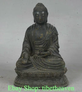 Scultura Buddha Amitabha 7,2" antica seduta buddista bronzo tibetano seduta - Foto 1 di 9