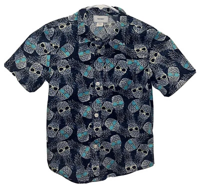 OLD NAVY Boys Sz 5 Blue Pineapple Button Down Aloha Hawaiian Cotton Shirt - Image 1 of 3