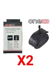 🔥Two Pack🔥2 x Mountain Bike Tube 26 X 1.75 to 2.125 Schrader Valve (Car Type) - Picture 1 of 5