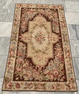 Vintage French Style Aubusson Rug Needlepoint Chain stitch Rug 3x5 ft Free Ship - Picture 1 of 12