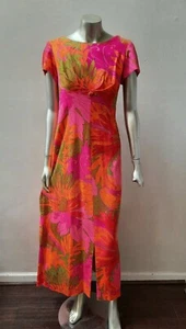 DE COLECCIÓN FLORAL TREN DE TELA DE CORTEZA HAWAIANA AZAFATA TUMBONA TIKI LUAU MAXI VESTIDO BOHO M - Imagen 1 de 5