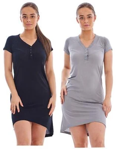 Women’s Casual V Neck T Shirt Dress Short Sleeve Summer Loungewear M-2XL - Picture 1 of 13