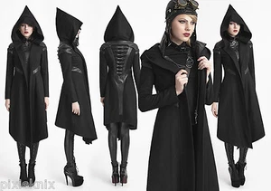 Gothic Black Coat Punk Rave Hooded Witch Hunter Wool Jacket Metal SpineY-611 - Picture 1 of 7