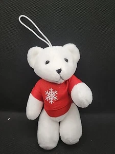Oso de peluche blanco de felpa de Navidad con suéter de copo de nieve rojo adorno de felpa nuevo - Imagen 1 de 5