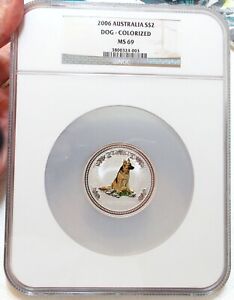2006 NGC MS69 Australia Colorized Year of the Dog $2 Dollar 2 Ounce Silver Color