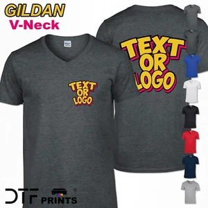 Personalised V-Neck TShirt Gildan Custom Printed T-Shirt Party Stag Logo Photo - Picture 1 of 31