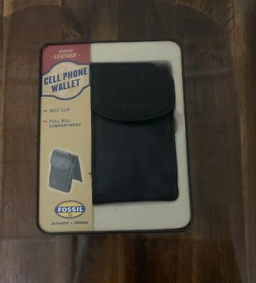 Винтажный чехол-бумажник из черной кожи Fossil для сотового телефона с зажимом для ремня - Изображение 1 из 4