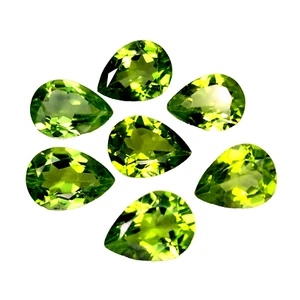 7.45 CTS GREEN NATURAL PERIDOT PEAR CUT 7pcs gemstones ,SEE VIDEO - Picture 1 of 3
