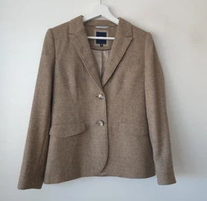 Crew Clothing British Tweed Wool Beige Blazer Hacking Jacket Size 10 - Picture 1 of 8