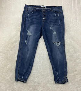 Pantalones de mezclilla KanCan para mujer talla 3XL desgastados azules recortados ajustados botones mosca  - Imagen 1 de 11