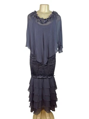 Шикарный женщин без рукавов кружева и шифона макси платье с оборками кромки размер S - Изображение 1 из 4