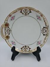 Antique 1900's Nippon Hand Painted Dessert Dish Moriage Gold Accents Pink Roses