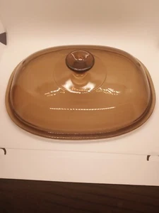 Corning Ware/Pyrex bernsteinfarbenes ovales Glas * nur Ersatzdeckel * F-12-C mit Griffknopf - Bild 1 von 3