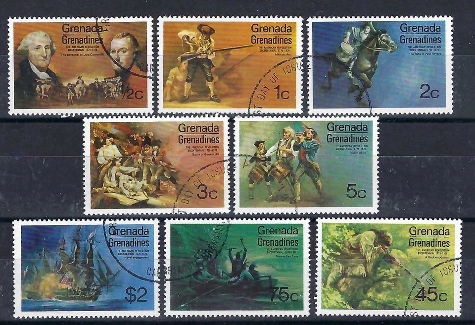 Granada Granadinas - 1976 8v. Cavalos do bicentenário da Revolução Americana CTO NH - Imagem 1 de 1