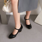 Women's Round Toe Chunky Heel Ankle Strap Shoes Ladies Court Work Pump Mary Jane