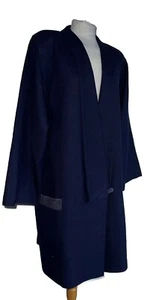 JOHN ROCHA AÑOS 70 VINTAGE AZUL OSCURO LANA BOXY KIMONO ABRIGO GAMUZA RIBETE TALLA M - Imagen 1 de 8