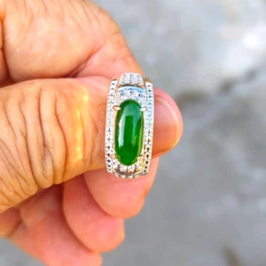 6.3x13.6 mm TypeA Untreated Green Jade Jadeite Saddle gemstone for making ring - Picture 1 of 5