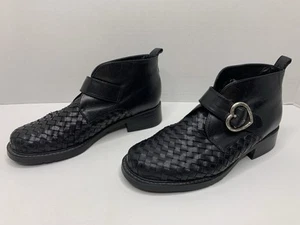 Brighton Womens 6M Ankle Bootie Krista Black Woven Brazil Leather Shoes P94 - Picture 1 of 21