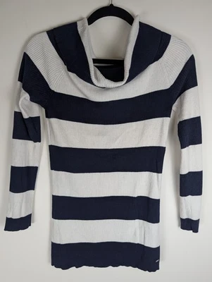 Suéter Tommy Hilfiger Cuello Capucha Azul Blanco Talla Mediana Estilo Y2K Elástico Foto 1 de 4