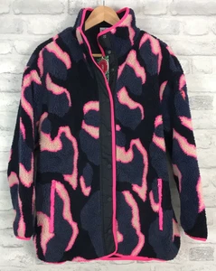 Scamp & Dude Navy Fleece Jacket Pink Shadow Leopard Print UK XS BNWT SR121X31 - Picture 1 of 22