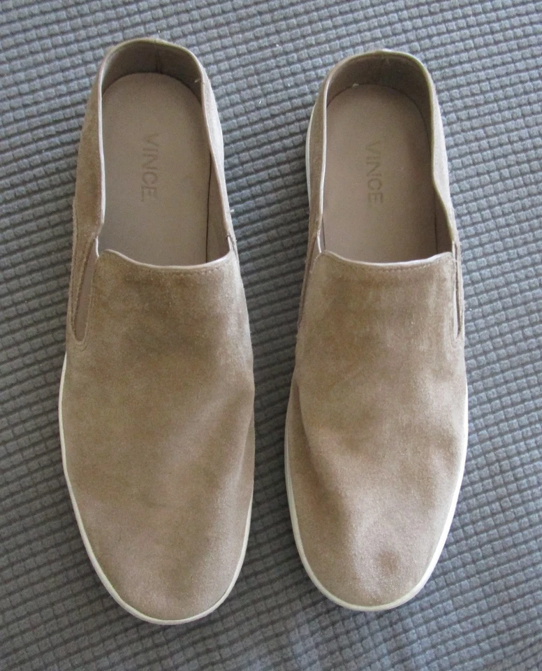 VINCE Mujer Tostado Gamuza Cuero Sin Cordones Zapatillas Mula Talla US 9M Foto 1 de 4