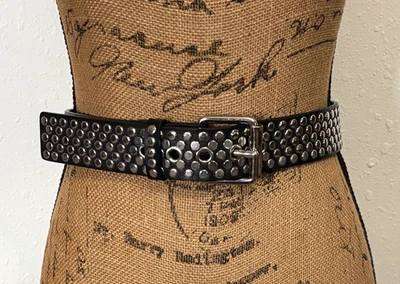 DKNY Metal Studded Black Belt Sz S Women Y2K Punk Grunge Goth Biker Rivets Studs - Image 1 of 4