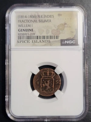 (1814-1836) N.E. Indies Fractional Stuiver – Willem I – “Spice Islands” NGC Foto 1 de 2