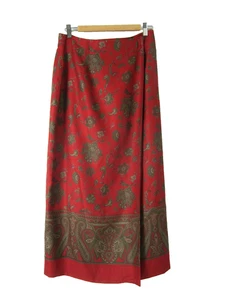 Jones New York Country Womens 12 Red Taupe Gray Paisley Silk Wrap Long Skirt 30" - Picture 1 of 10