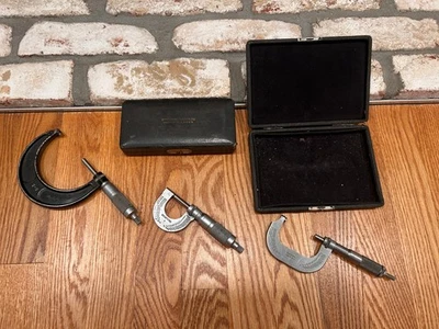 Lote de 3 micrômetros vintage – marrom e afiado 2-3" e 1-2", artesão 0-1" – EUA - Imagem 1 de 4