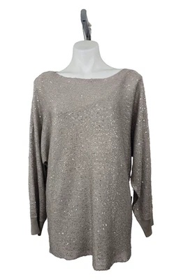 Top Alfani Mujer Lentejuelas Forrado Cuello Barco Marrón 1X Foto 1 de 4